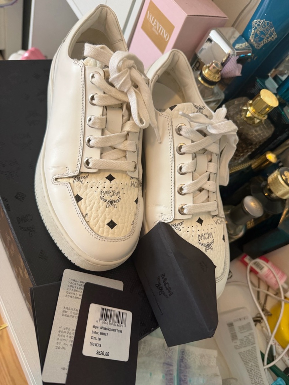 MCM White Leather Low-Top Sneakers with Monogram Accents
